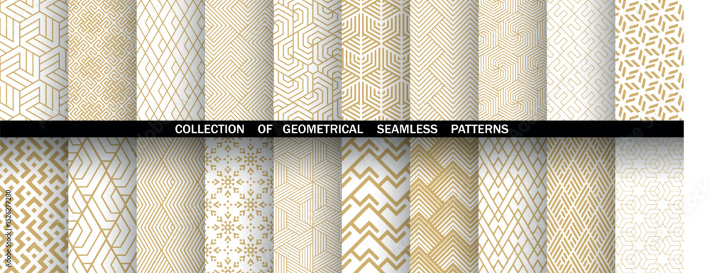 Aufkleber geometric set of seamless golden and white patterns. simple vector graphics.