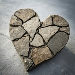Conceptual still life featuring a hand-carved stone heart representing insensitivity and lack of compassion in modern society