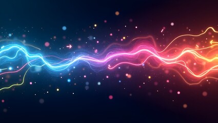 Fototapeta premium Abstract background with neon lightning-like streaks in vibrant colors on dark backdrop. Thick, glowing lines create chaotic yet balanced composition. Energetic, modern design with high contrast.