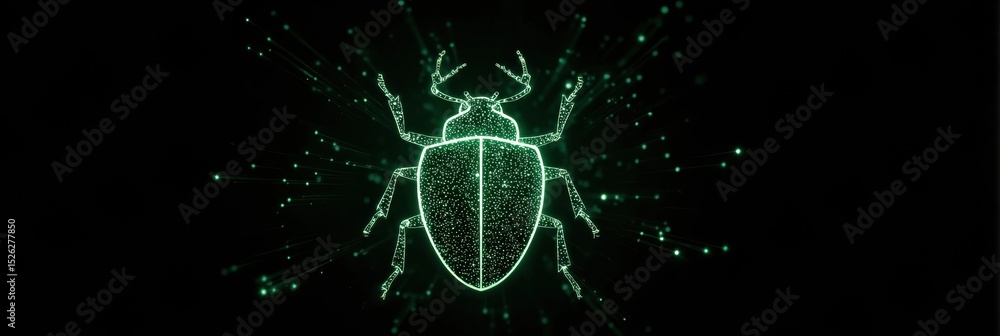Poster antivirus shield actively deflecting phishing bug with clear area above for alerts and notifications