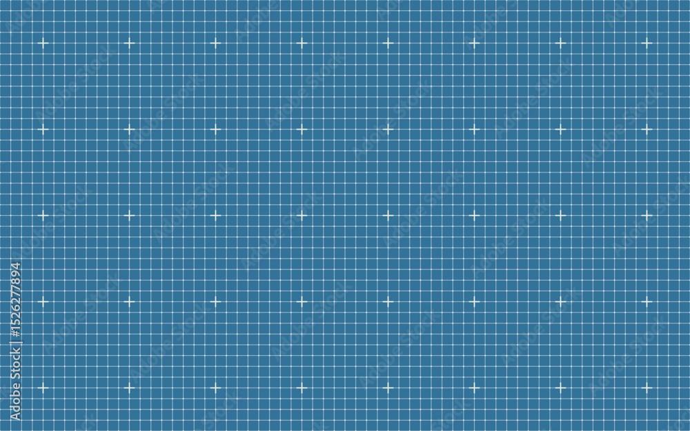 Poster high resolution blue technical grid with white cross symbols used for architecture layouts, digital 