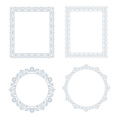 Set of decorative frames Elegant vector element for design in Eastern style, place for text. Floral gray and white borders. Lace illustration for invitations and greeting cards