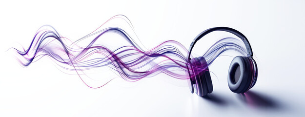 Colorful sound waves emanate from sleek modern headphones on a transparent background