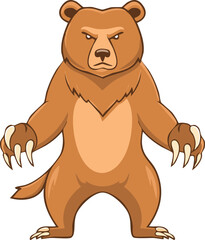 Obraz premium Vector Cartoon Brown Bear Standing Upright with Menacing Expression and Sharp Claws on White Background