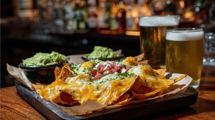 Delicious Nachos with Cheese Pull, Guacamole, and Sour Cream – Ultimate Snack Experience in 4K Resolution