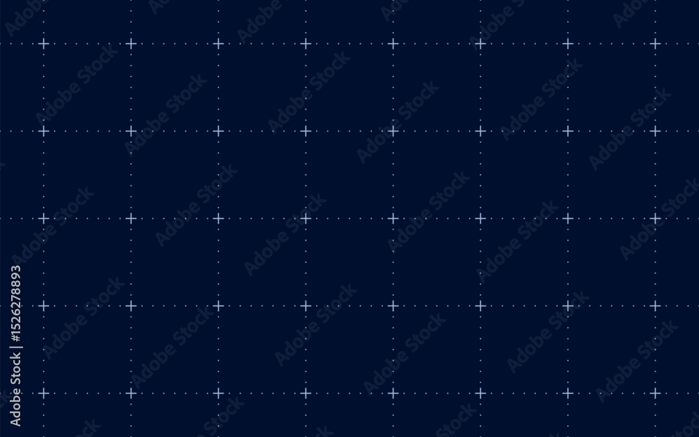 Poster dark navy blue grid background with seamless dotted lines and crosses abstract futuristic tech patte
