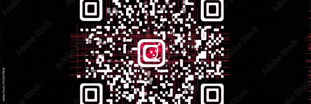 Poster Corrupted QR Code With Red Highlights and Clean Upper Layout in a Digital Format