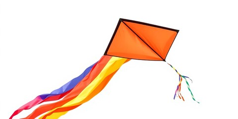Vibrant rainbow kite, soaring high, isolated on white background,  fabric,  rainbow kite