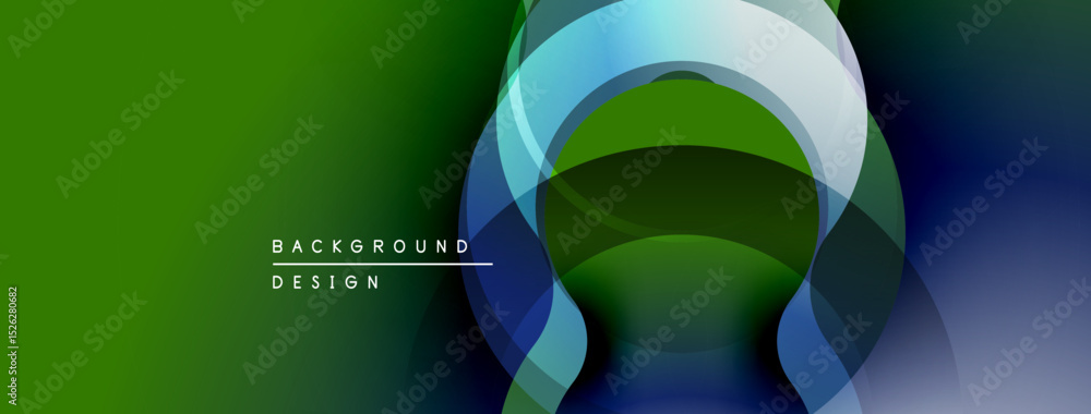 Poster abstract background features layered shapes, gradients. green, blue hues dominate design, creating m