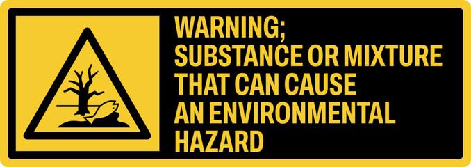 Naklejka premium warning safety signs v3 uppercase text_warning ; substance or mixture that can cause an environmental hazard landscape size 1/2 a4,a3,a2,a1 