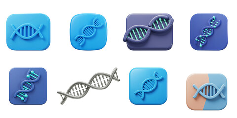 Discover the Wonders of Genetics with these DNA icon sets blue hues against black background in 3D