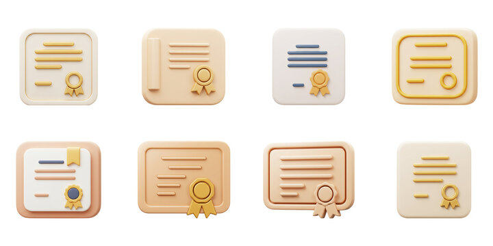 Awarding excellence A collection of 3D rendered graduation certificates for educational achievement - Powered by Adobe