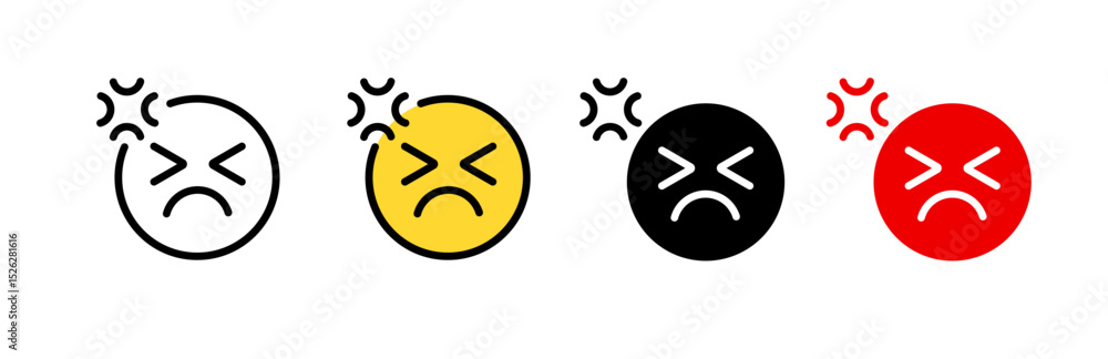 Poster angry face icons showing emotions through different colors and styles. displays four variations.