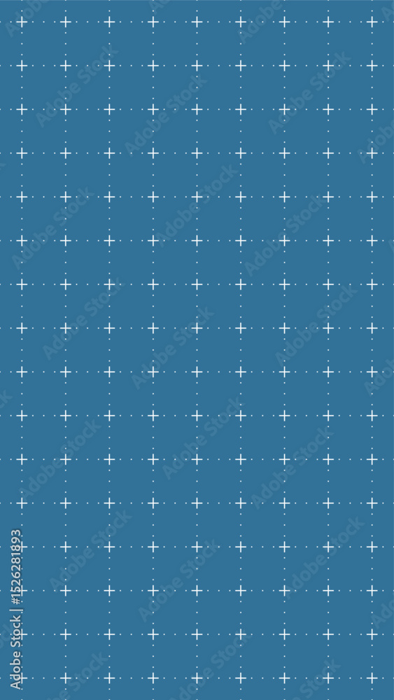 Poster blue background with white grid and plus signs, futuristic interface concept, modern symmetrical des