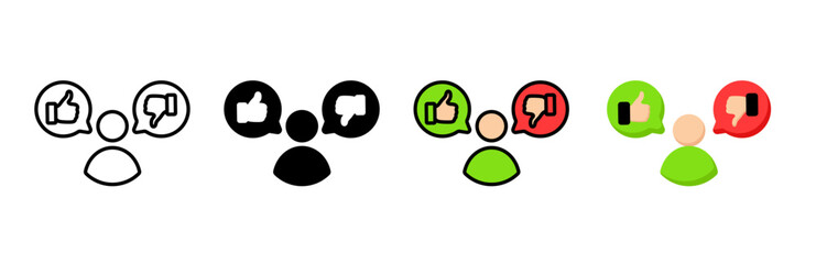 Icon designs with thumbs up and down, showing different styles for feedback, approval, or disapproval.