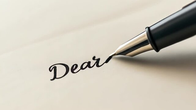 Elegant fountain pen nib gliding across ivory paper, capturing refined writing moment with sophisticated calligraphy technique