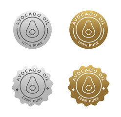 avocado oil badge silver and gold color. natural ingredient for cosmetic or cooking.