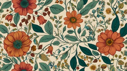 Floral Flourish: A vibrant tapestry of botanical beauty unfolds with rich, textured floral patterns, evoking a sense of natural elegance and intricate detail.