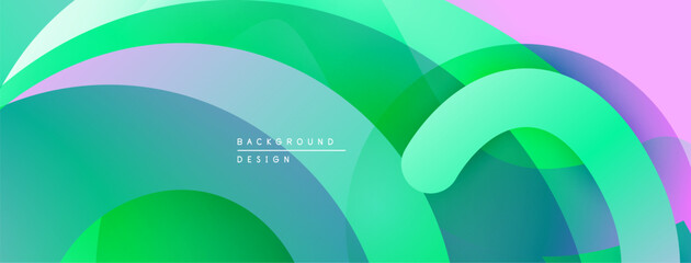 Abstract fluid shapes, vibrant greens, blues, pinks blend. Modern design, smooth gradients create dynamic visual effect.