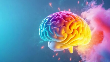 Human brain anatomy illustration in vibrant colors and smoke - Powered by Adobe