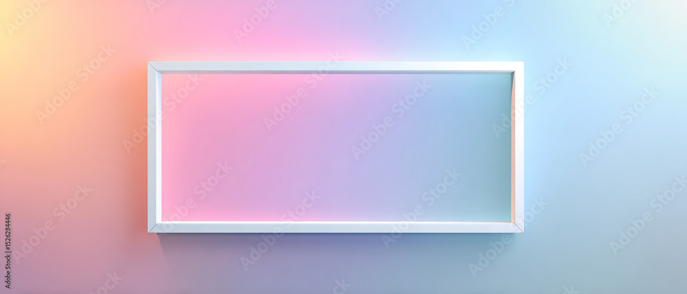 Poster a white rectangular frame against a gradient background of pastel colors and soft light effects