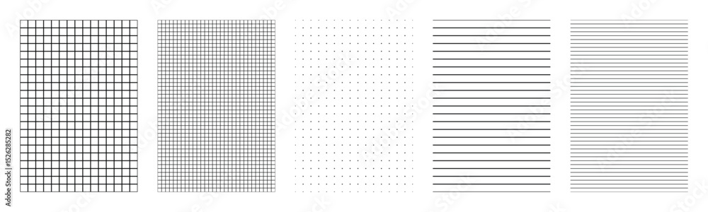 Poster black white geometric pattern set with square grid lines dotted paper ruled paper lined templates de