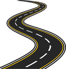 Winding S-Shaped Asphalt Road with Dashed Center Lines ? Vector Illustration