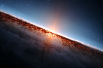 Formation of a great spiral galaxy and stars and an interstellar nebula