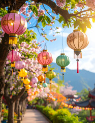 Serene Temple View Enhances Tourism Experience with Colorful Lanterns