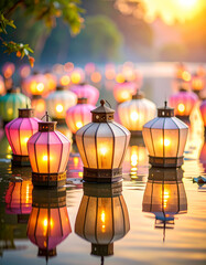 Enchanting Lanterns at Obon Festival Reflected in Still Water