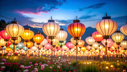 Enchanting Still Life of Illuminated Lanterns at Obon Festival