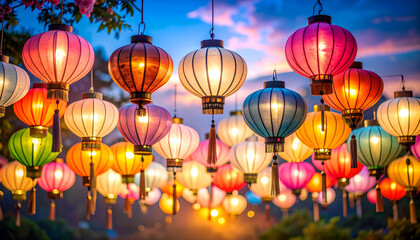 Enchanting Still Life Composition of Colorful Illuminated Lanterns