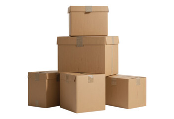 Stacked Cardboard Boxes with Tape, Storage or Logistics Scene With Clipping Path.