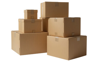 Multiple Cardboard Boxes Piled Together Clipping Path, Delivery and Logistics.