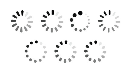 Set of Circular Loading Spinner Icons – Black and Gray Preload Indicators
