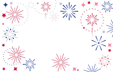 USA fireworks background, 4th July border, Independence Day. Frame of fireworks on the transparent background. 