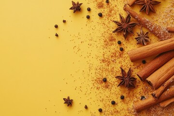Aromatic spices creating a warm and inviting scene, perfect for autumnal or holiday-themed projects
