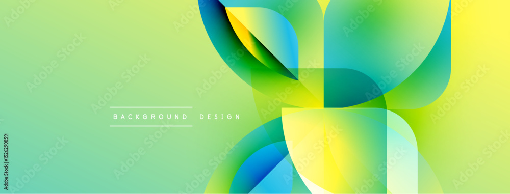 Fototapete abstract vibrant design features overlapping colorful shapes. gradient hues blend green, yellow, blu