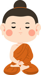 Cartoon of Buddhist Monk Meditating flat