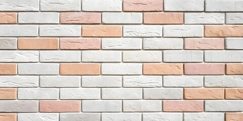 Obraz premium Light brick wall with subtle pink-toned accent bricks interspersed randomly, creating gentle color variation, soft pastel tones, weathered natural appearance.