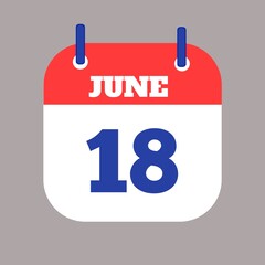 
Icon calendar day - 18 June. Days f the year. Vector illustration flat style. Date day of month Sunday, Monday, Tuesday, Wednesday, Thursday, Friday, Saturday. Holidays in summer 