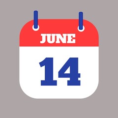 independence day calendar
Icon calendar day - 14 June. Days f the year. Vector illustration flat style. Date day of month Sunday, Monday, Tuesday, Wednesday, Thursday, Friday, Saturday. Holidays in su