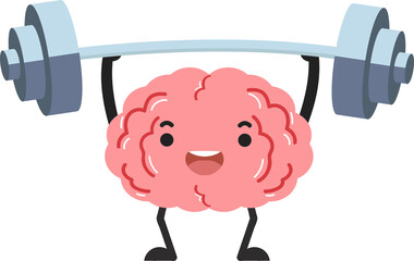 Cartoon Brain Weightlifting Illustration flat