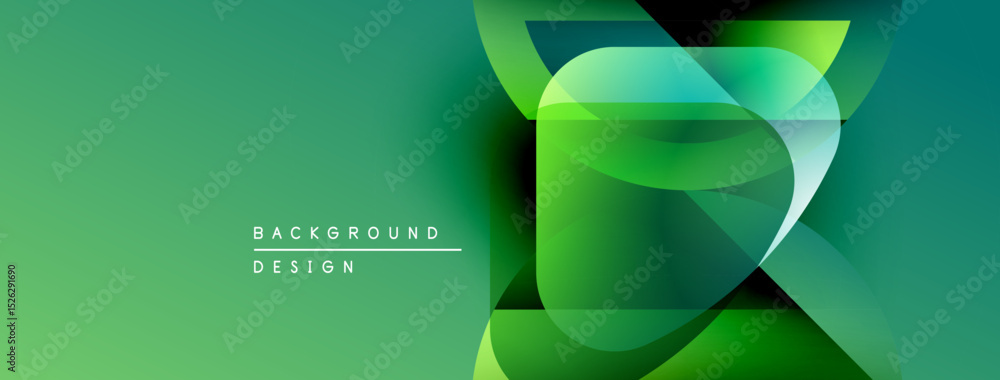 Poster Abstract green gradient design. Overlapping shapes create modern visual effect. Text reads background design. Simple, clean aesthetic.