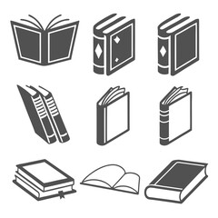Collection of Books in Different Poses and Styles in Silhouette