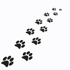 Fototapeta premium Dog Paw Prints Trail Leading Away Silhouette