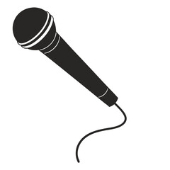 Dynamic Microphone with Cable in Black and White Silhouette