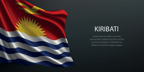 Kiribati national flag waving on dark background