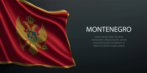 Montenegro national flag waving on dark background