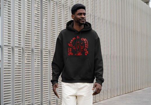 Mockup Of Man Dressed In Customized Hoodie, Outdoors